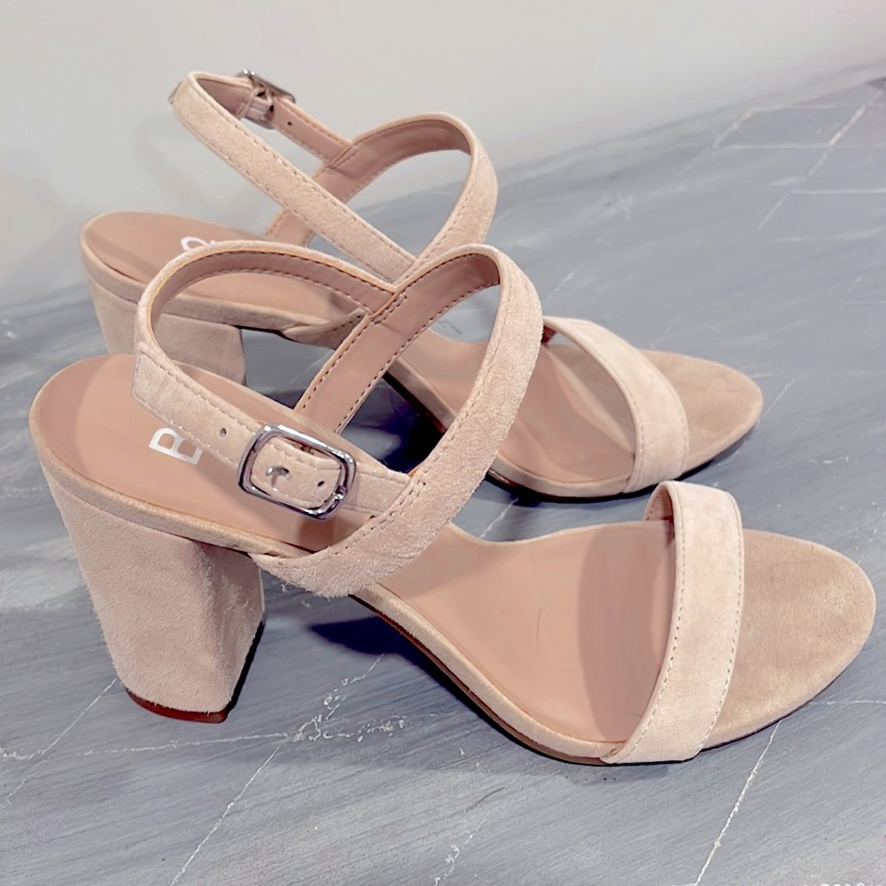 Nude block heeled sandals
